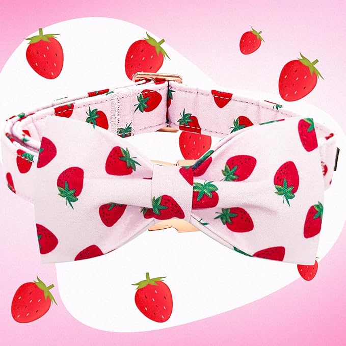 Elegant little tail Dog Collar, Strawberries Print Pet Collar Summer Dog Collar Durable Metal Buckle Dog Collars Cotton Pet Adjustable Dog Collars for Large Dogs