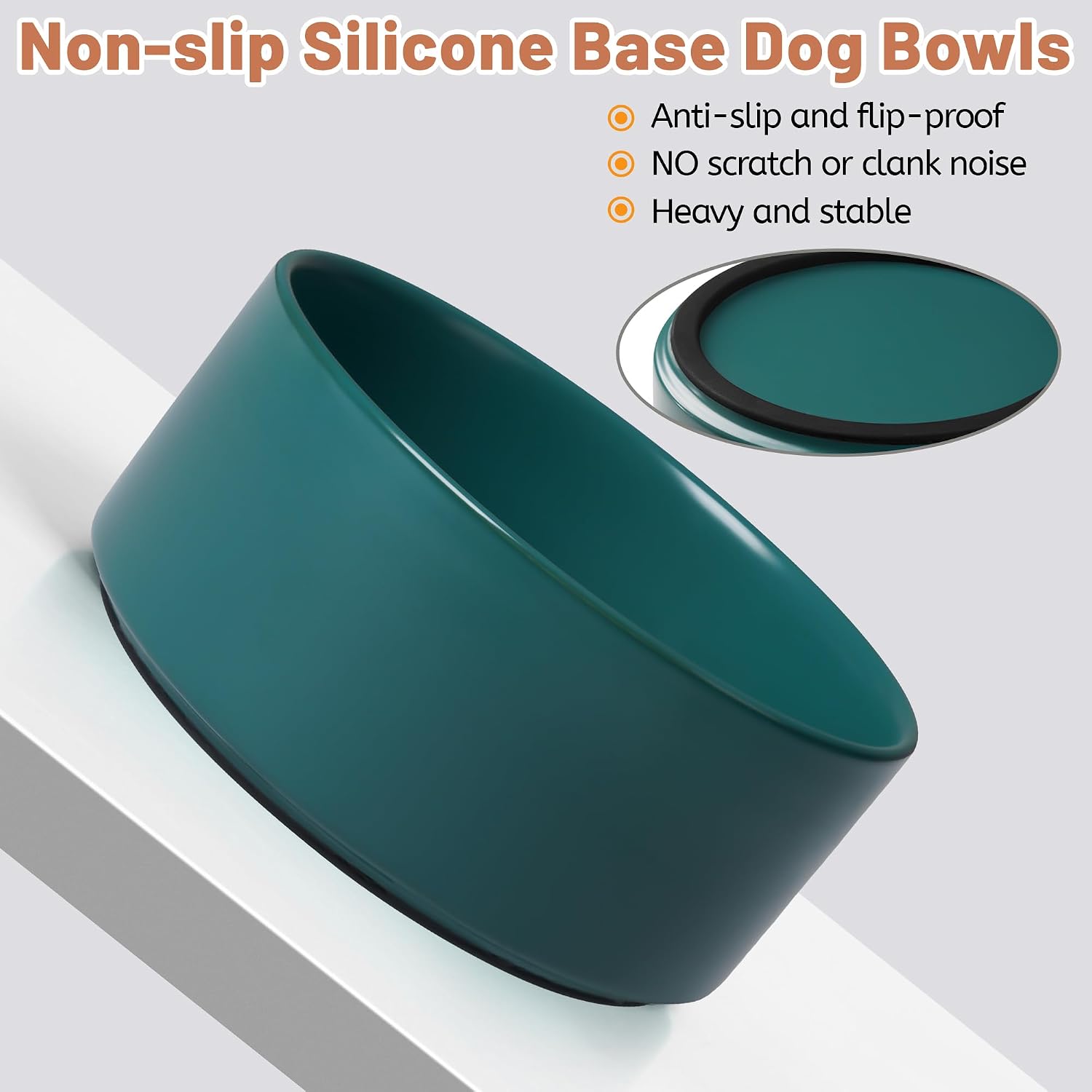 Ceramic Dog Bowls, Non Slip Dog Food and Water Bowl with Silicone Base, Heavy Pet Feeding Bowl for Small, Medium, and Big Dogs (Green, 6 Inches)