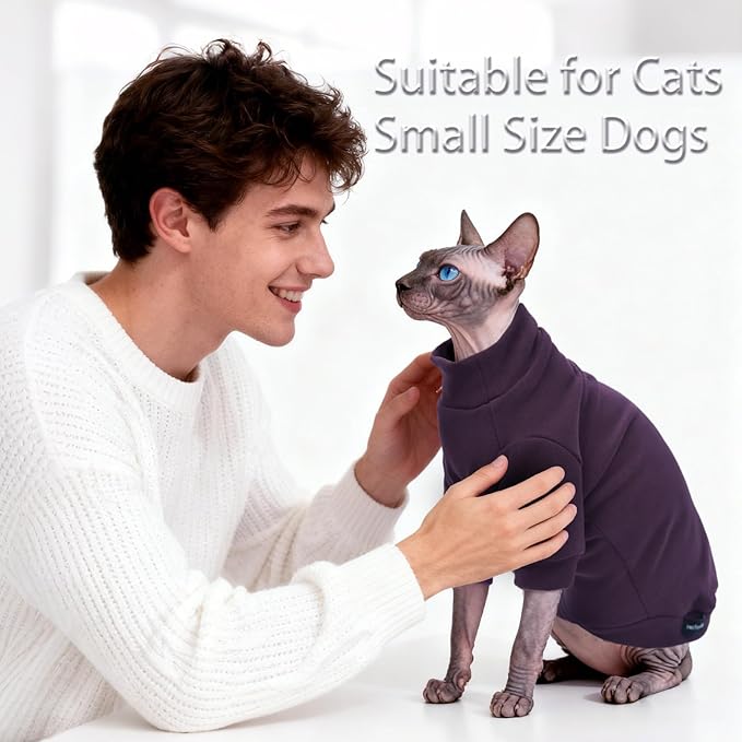 Fleece Sphynx Cat Clothes Soft Hairless Cat Clothes Pullover Cat Sweater for Chihuahua All Season Light and Warm Kitten Cloth Only Puppy Clothes Small Dog Sweater (Dark Purple, 2XL)