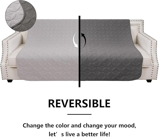 Waterproof Dog Blanket, 52x82 inches Pet Couch Covers for Sofa, Bed Furniture Protector from Dogs Washable and Reversible-Lightgrey+Darkgrey