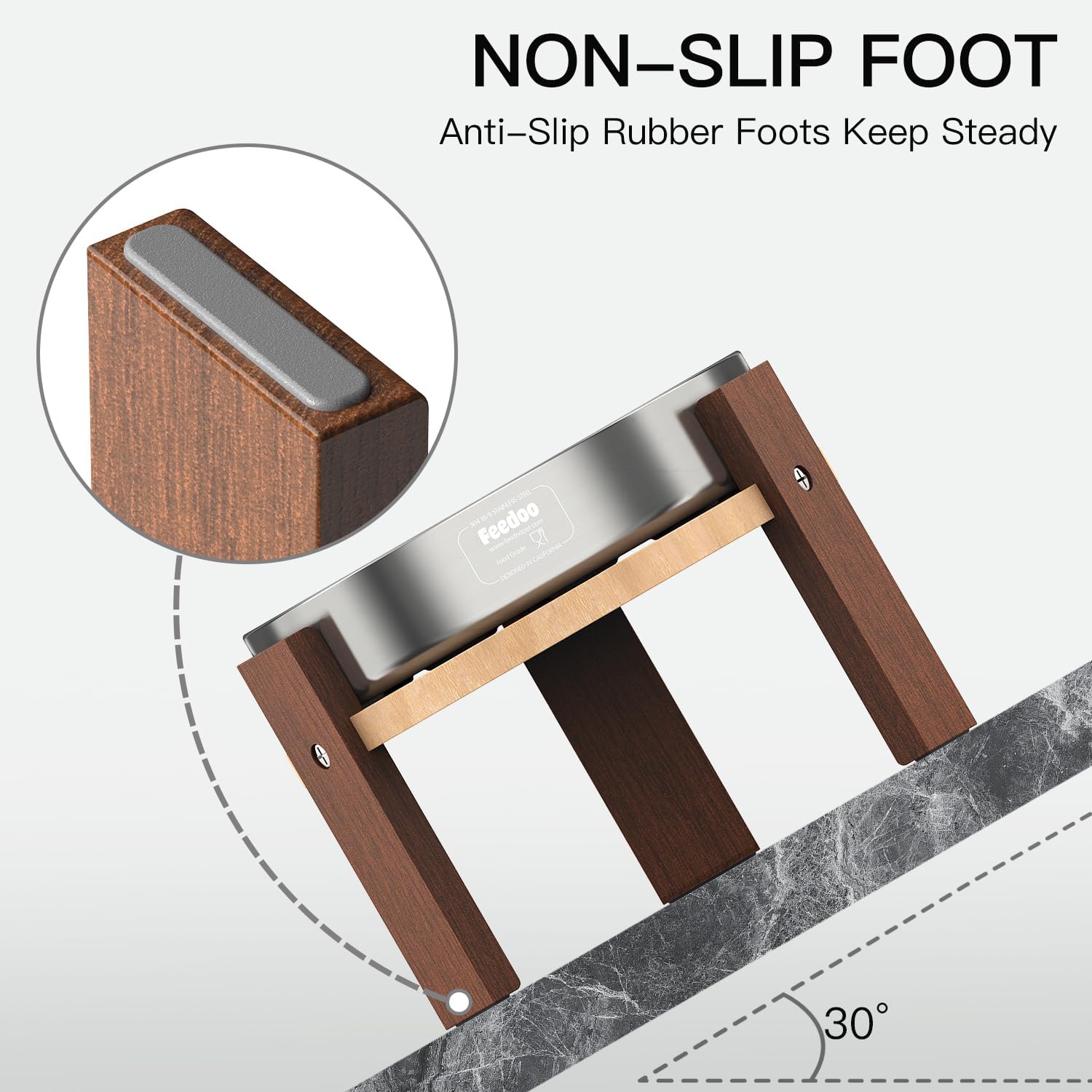 Elevated Dog Bowl Stand, 7'' Height Raised Stand for Large Dogs, Includes 3Cups Stainless Steel Slow Feeder Dog Bowl, Durable Solid Hardwood