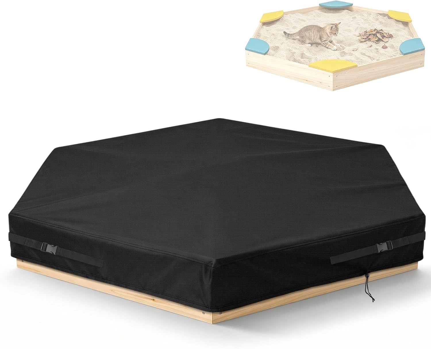Kasla Hexagon Sandbox Cover, Custom Cover | Heavy Duty, Waterproof, Fits Large Sand Pit & Outdoor Wooden Sandbox for Toddlers Patio Backyard Garden Play