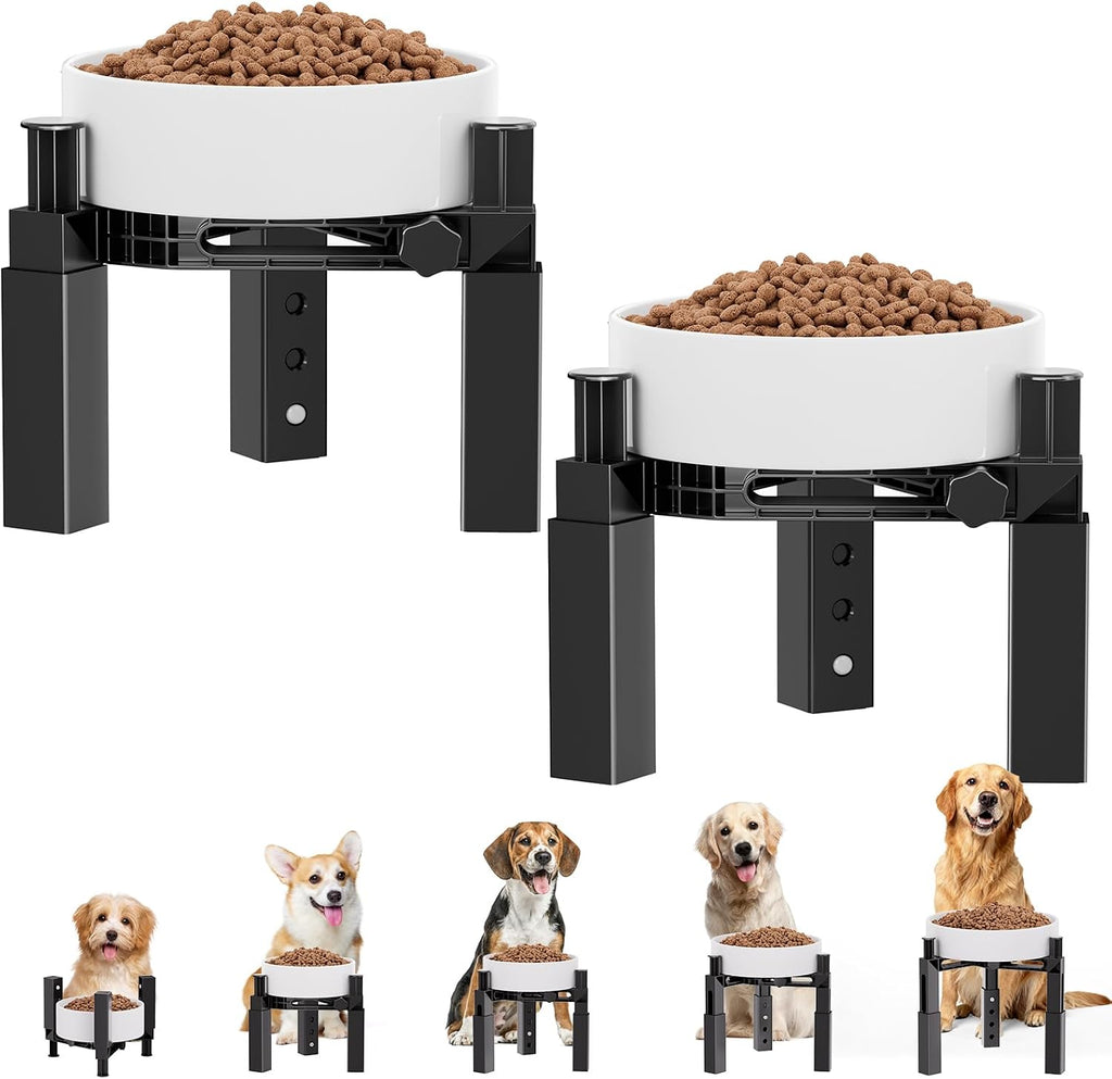 XIAZ Dog Bowl Stand Elevated Food Water Bowl Holder for Large Medium Small Sized Dog, Heights&Width Adjustable, Non-Slip, Durable, Elevated Feeding Bowl Stand for All Dogs Bowls 2PCS