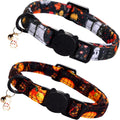 Halloween Cat Collar-2 Pack Pumpkin Print Fall Cotton Breakaway Cat Collars with Bell Pendant Kitten Boy Girl Safety Adjustable Collar for Small Cats Puppy