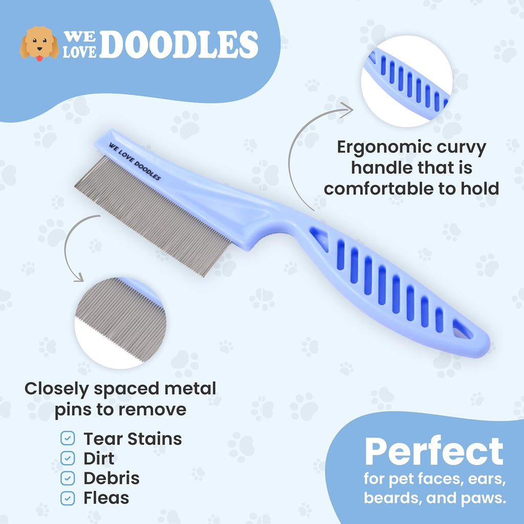 Tick & Flea Comb For Dogs, Fine Tooth Dog Face Brush For Tear Stains 2 PACK | Fine Tooth Metal Flea Comb for Dogs, Removes Lice, Ticks & Fleas Around Eyes, Face & Body, For Poodles, Doodles, Cats, Pets