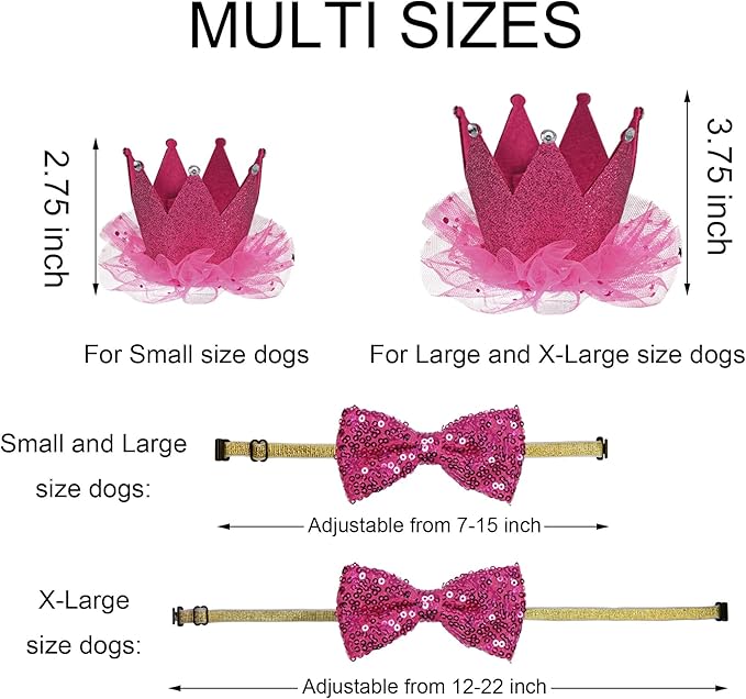 Dog Birthday Decorations, Multi Sizes Dog Birthday Bandana Girl Dog Birthday Hat Crown Bow Tie Birthday Numbers It’s My Bday Mother Puppers Sign Banner for Large Extra Large Dogs (Pink, X-Large)