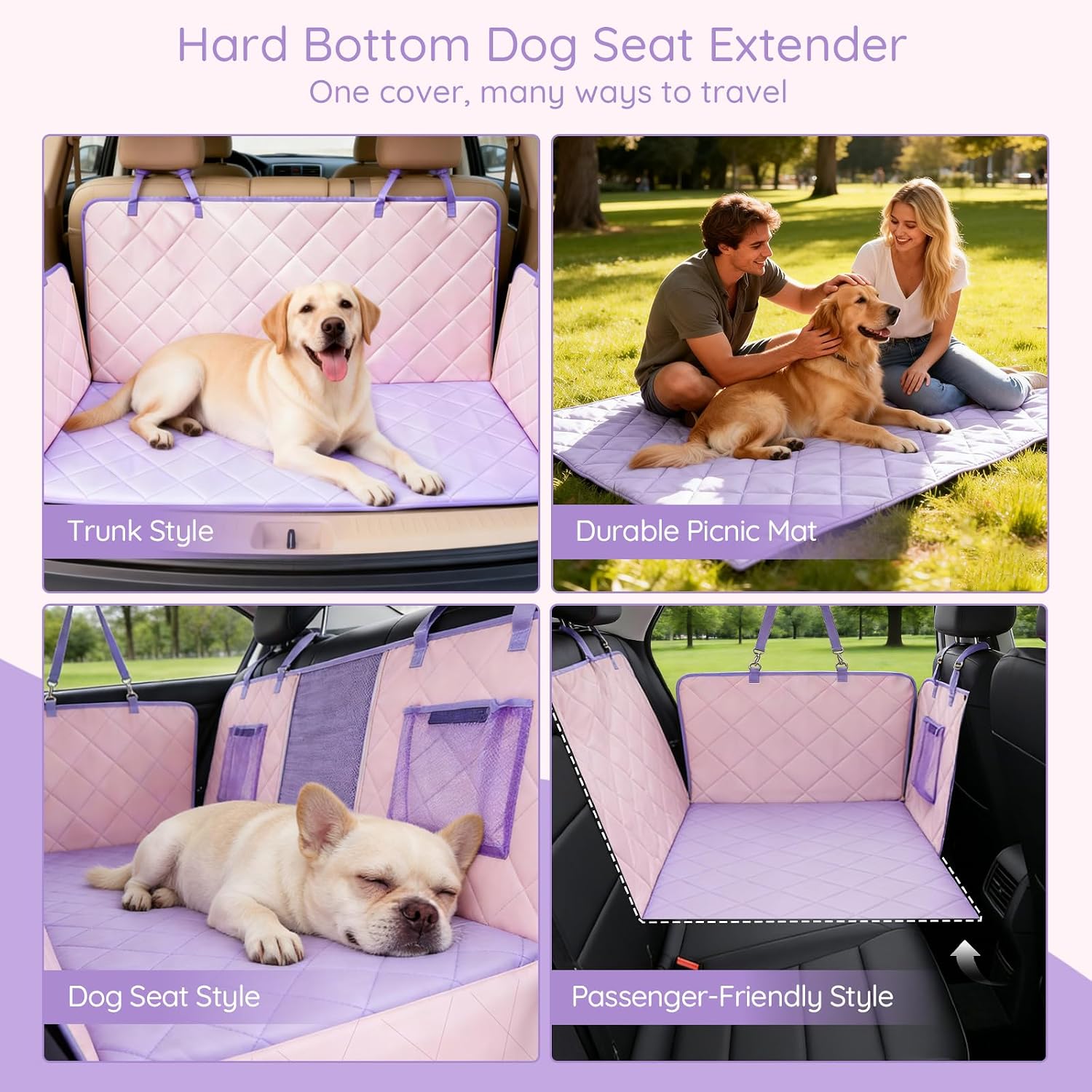Back Seat Extender for Dogs Hard Bottom, Dog Car Seat Cover for Back Seat Holds 420lbs, Sturdy Backseat Dog Platform for Large Breed Dogs, 600D Oxford & Waterproof Pet Hammock for Cars, SUVs & Trucks