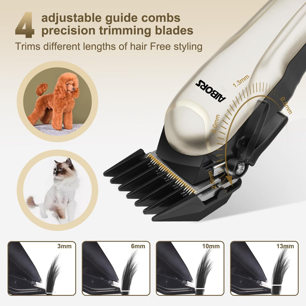 Quiet Dog Grooming Kit - 2000mAh Dog Clippers for Grooming Dog Grooming Clippers for Heavy Thick Hair Coats Waterproof Rechargeable Cordless Clippers Safe and Easy to Clean Home Pet Grooming Gold