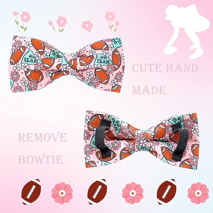 Dog Collar - Rugby with Bow Cute Pet Collar for Pets Bowtie Puppy Collar Adjustable Girl Boy Collars for Medium Dogs