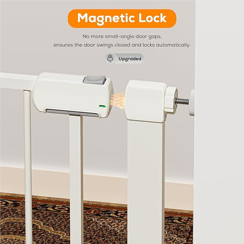 29.5-40.6" Magnetic Baby Gate for Stairs, Baby Safety Essentials, Auto Close Gate for Doorways, Easy Install Pressure Mounted Dog Gate Indoor, Pet Gates for Dogs, White (2 Pack)