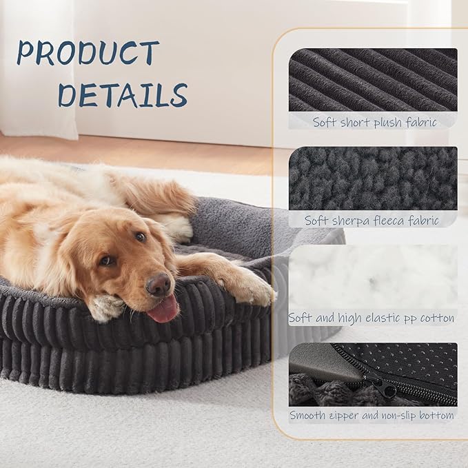 Orthopedic Dog Bed for Medium Dogs Breeds, High Density Egg Crate Foam Dog Sofa Beds,Oval Kennel Bed, Pet Couch Bed with Four Sided Bolster, Removable Washable Cover& Non-Slip Bottom