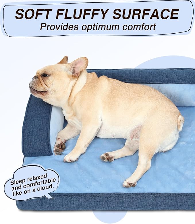 KSIIA Washable Dog Bed Large Sized Senior Dog, Orthopedic Warm Soft Pet Sofa Waterproof Pet Couch with Sides, Non-Slip and Egg-Crate Foam Big Beds with Removable Cover, 35x22Inch, Blue