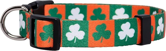 Native Pup St Patricks Dog Collar- Saint Patrick Green Shamrock Pet Collars- St. Patrick’s Lucky Irish- Adjustable for Small, Medium, Large Breeds (Green & Orange Shamrock, Medium)