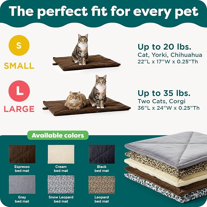 FurHaven ThermaNAP Self Warming Cat Mat, Dog Bed for Crates with Self-Warming Technology for Cozy Rest, Fully Machine Washable, Large, Plush Faux Fur, Espresso