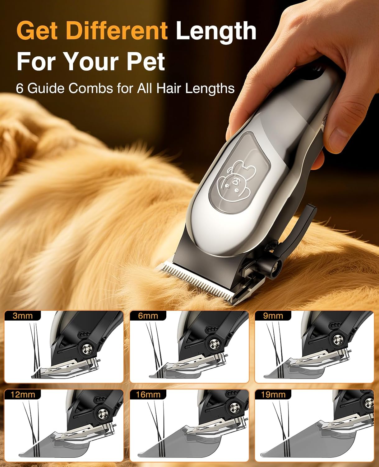 Dog Clippers for Grooming, Dog Grooming Kit for Heavy Thick Hair, Low Noise Cordless Pet Hair Trimmer with Stainless Steel Blade, Professional Rechargeable Hair Trimmer for Dogs and Cats Sliver