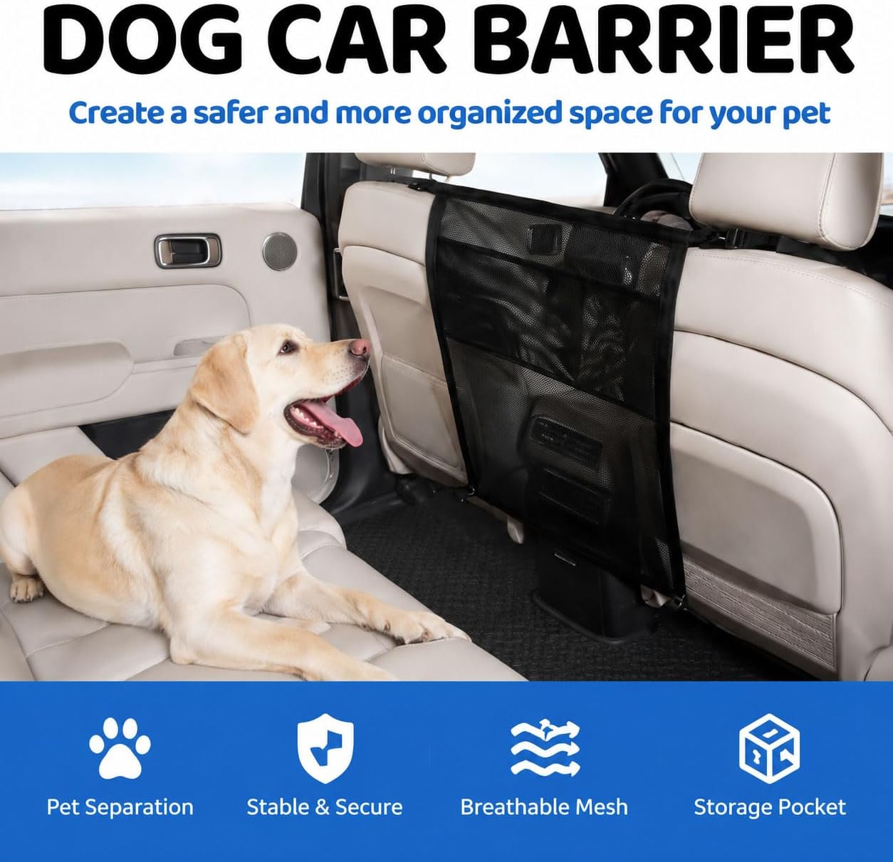 Dog Car Barrier for Ford Expedition 2000-2026, Adjustable Mesh Pet Divider with Dual Adjustable Straps, SUV Truck Dog Guard for Travel Camping Daily Adventures