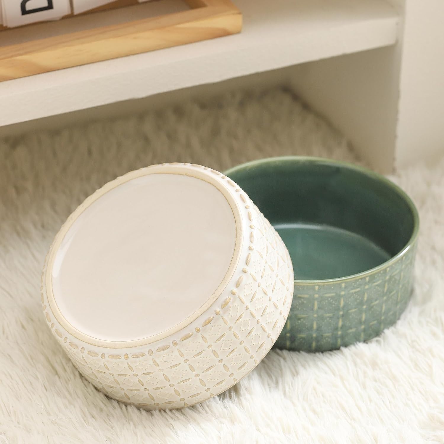 Ceramic Dog Bowl, 6.5 inch Pet Dog Food Bowl Water Bowls, Dogs Dish for Middle and Small Dogs, Puppy, Green