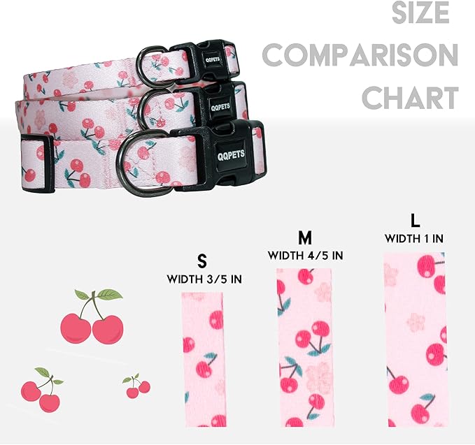 QQPETS Adjustable Soft Dog Collar: Print Flower Pink Multicolor Cute Patterns for XS Small Medium Large Pet Girl Boy Puppy Walking Running Training (L, Sakura Pink)