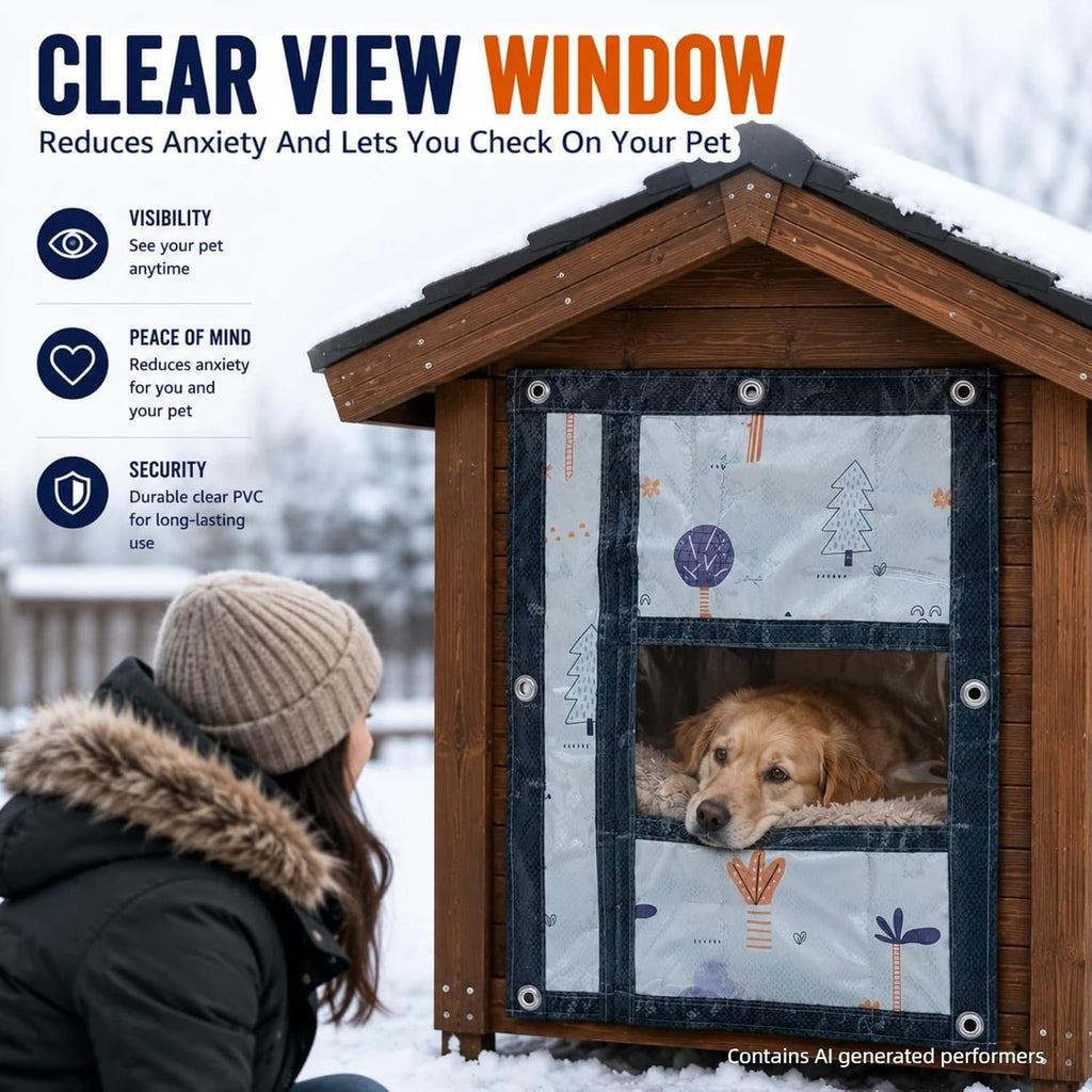 Dog Door Flap, Insulated Windproof Magnetic Replacement Pet Door Cover with Clear Window & Weighted Bottom Bar,for Dog Houses, Cat Houses, and Other Pet Shelters,2 Sizes (23.6 * 27.6)