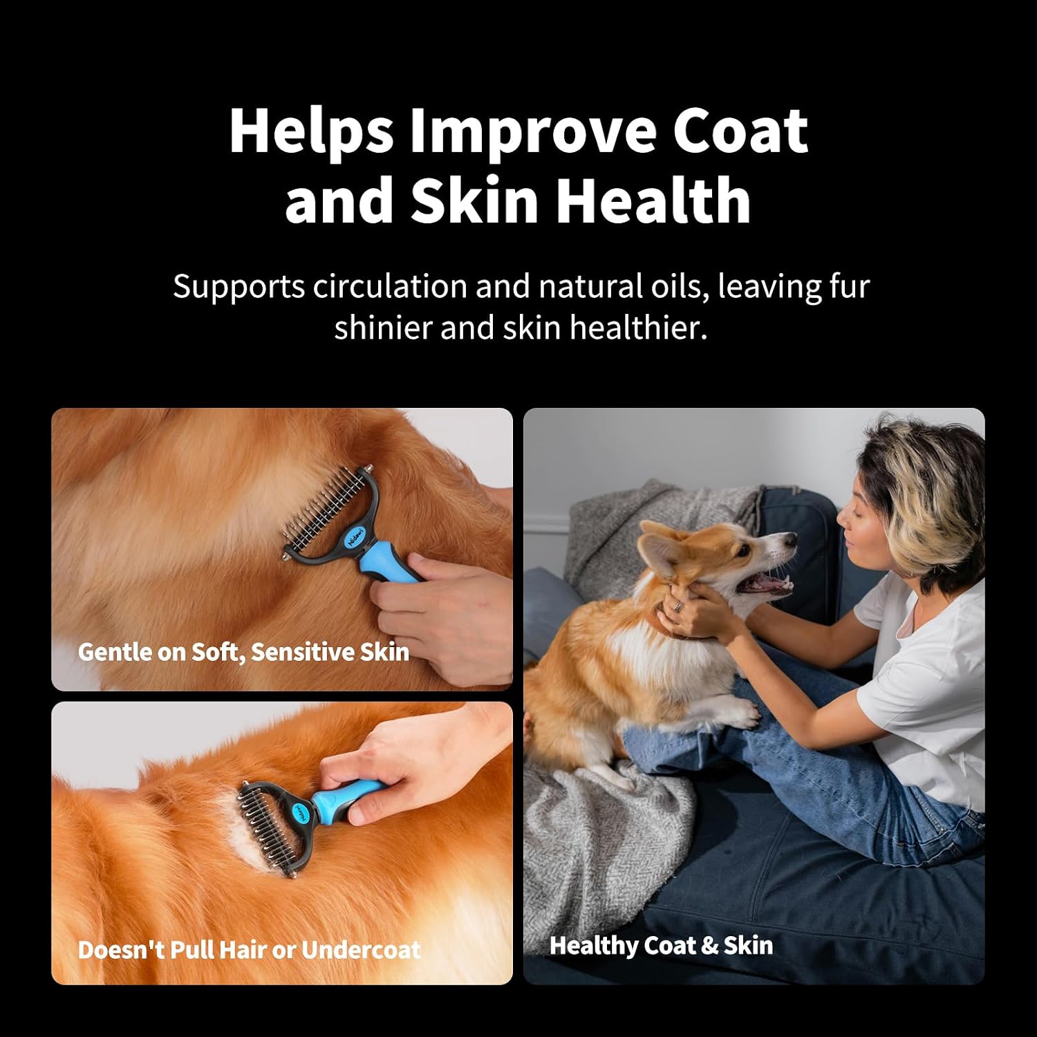 Nidawi Pet Dog Grooming Brush - Double Sided | Shedding & Dematting Undercoat Rake Comb, For Dogs and Cats, Helps Reduce Tangles, Shedding & Matts, Medium & Long Hair