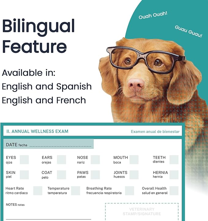 Color Premium PU Leather stitch-sewn Pet Passport Medical Record for Pet Health and Vaccination English + Spanish for Cat, Dog, Puppy and Kitten (Midnight, Single)