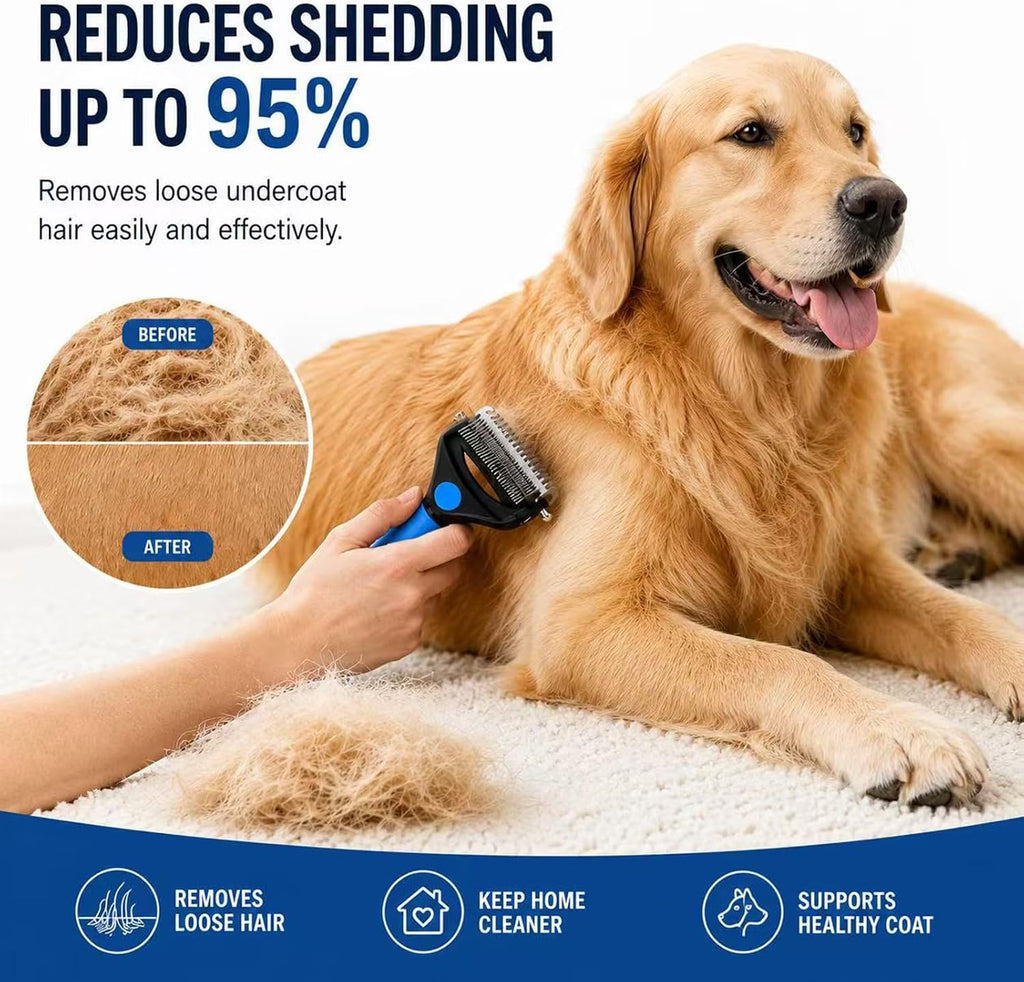 Deshedding Dog Brush，3-in-1 Pet Pro Grooming Tool，Dogs & Cats | Blue Undercoat Rake for Dogs，Ultimate Dematting Comb & Deshedding Brush for Cats and Dogs, Perfect for Shedding & Detangling
