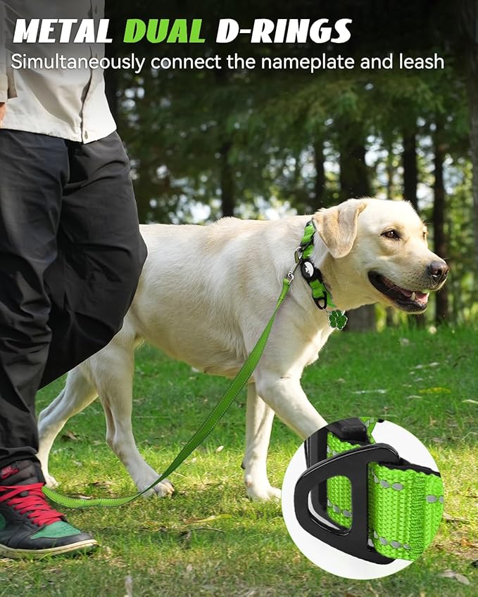 Joytale Airtag Dog Collar, Reflective Pet Collar with Waterproof AirTag Holder, Dual D-Rings, Soft Padded Adjustable for Extra Large Dogs, Green, XL