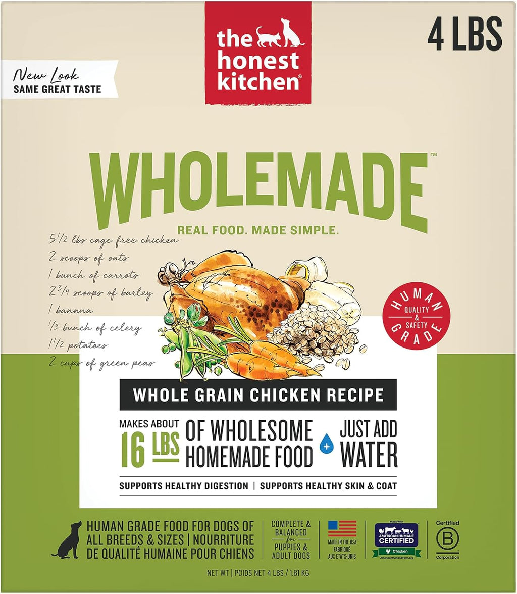 The Honest Kitchen Human Grade Wholemade™ Dehydrated Whole Grain Dog Food – Complete Meal or Dog Food Topper – Chicken 4 lb (Makes 16 lbs)