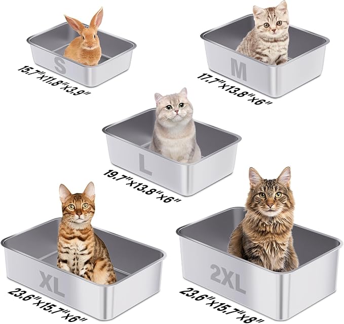 Stainless Steel Litter Box,19.7"x13.7"x6" Large Metal Litter Box for Kitty/Cat, Easy to Clean, Non Stick Litterbox No Smell for Adult Cats