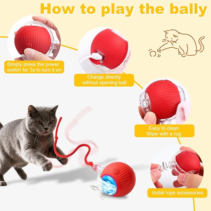 2-Pack Interactive Cat Toys Ball for Indoor Cats＆Dogs,Automatic Cat Toy 360° Auto-Rotation Smart Obstacle Avoidance,Includes 4 Cat Spiral Spring,Cat Enrichment Toys for Indoor Cats (RedBlue)