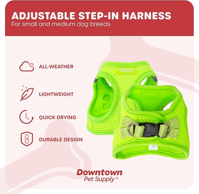 Downtown Pet Supply Step-in Dog Harness – No Pull, Adjustable Padded Mesh with Reflective Trim, Secure Buckle Strap – Comfortable & Breathable Small Dog Harness, Small, Atomic Yellow