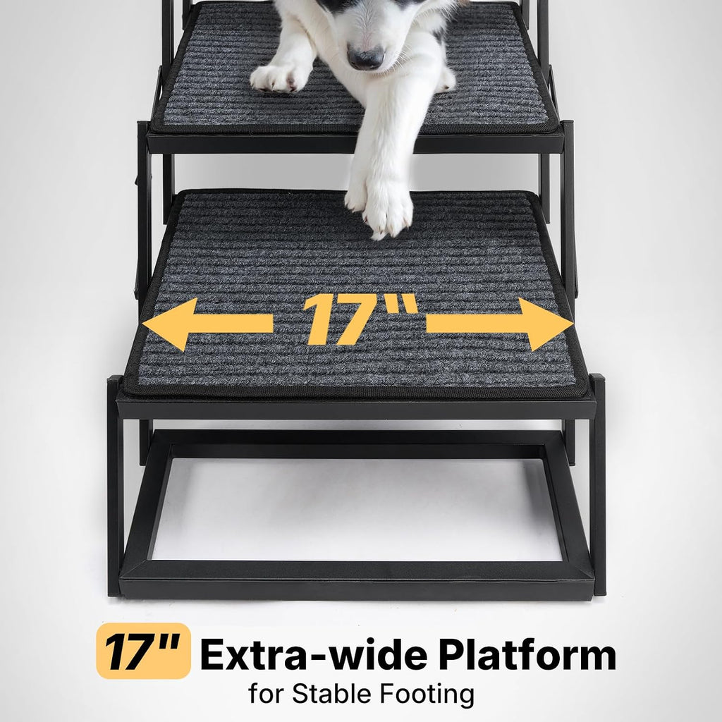 Veehoo Foldable Dog Steps for Car Truck SUV, Collapsible Large Dogs Stairs | 4 Steps Folding Dog Ramp for Cars Portable Pet Ramps Ladder Heavy Duty Non Slip for Trucks Vehicle 17" Wide, Up to 200lbs