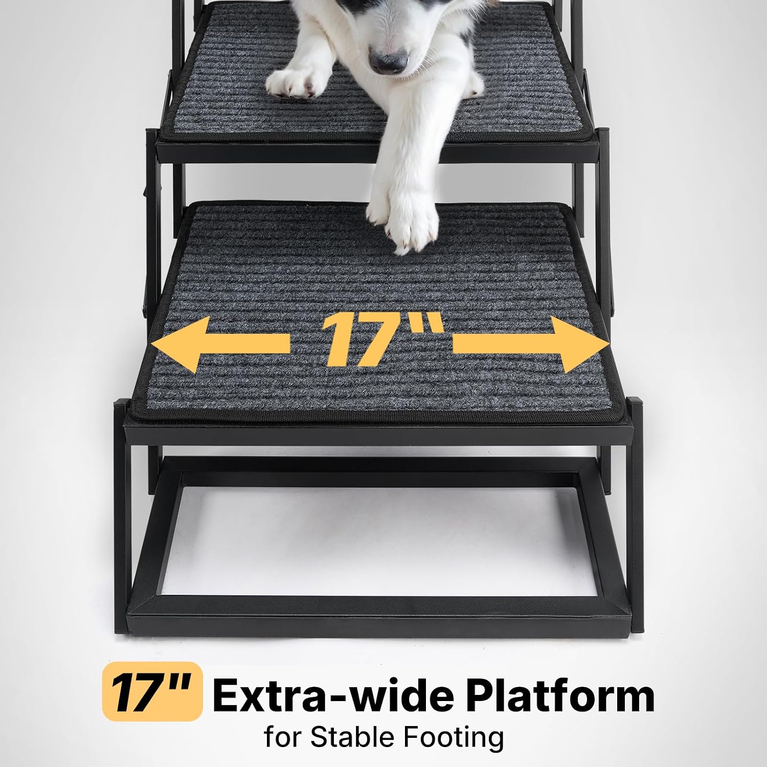 Veehoo Foldable Dog Steps for Car Truck SUV, Collapsible Large Dogs Stairs | 4 Steps Folding Dog Ramp for Cars Portable Pet Ramps Ladder Heavy Duty Non Slip for Trucks Vehicle 17" Wide, Up to 200lbs