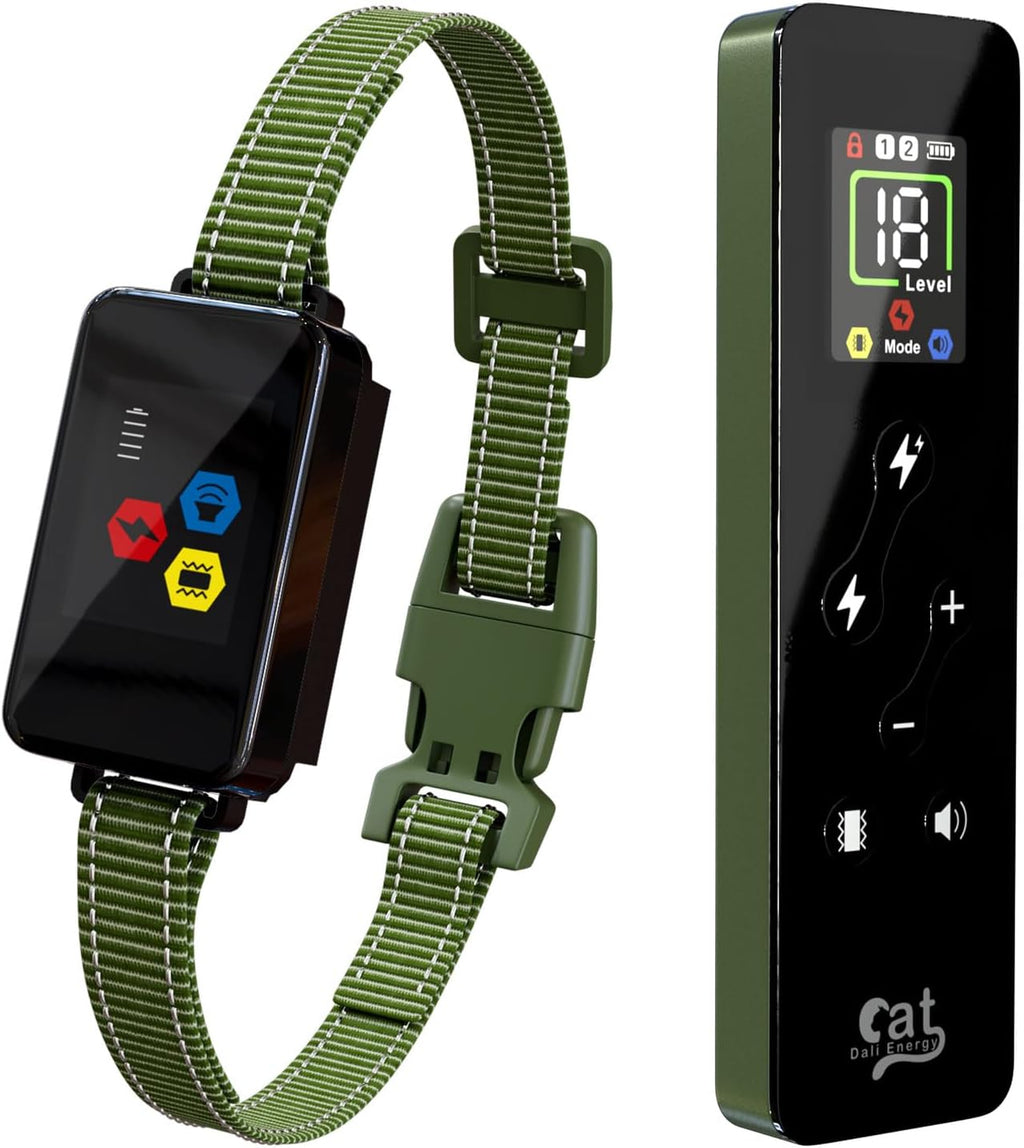 Cat Training Collar Cat Bark Collar with Remote Electric Cats Shock Collar 3300FT IP67 Waterproof 3 Training Modes Beep Vibration Shock Mode Top Meowing Effective for Bad Behavior Forest Green
