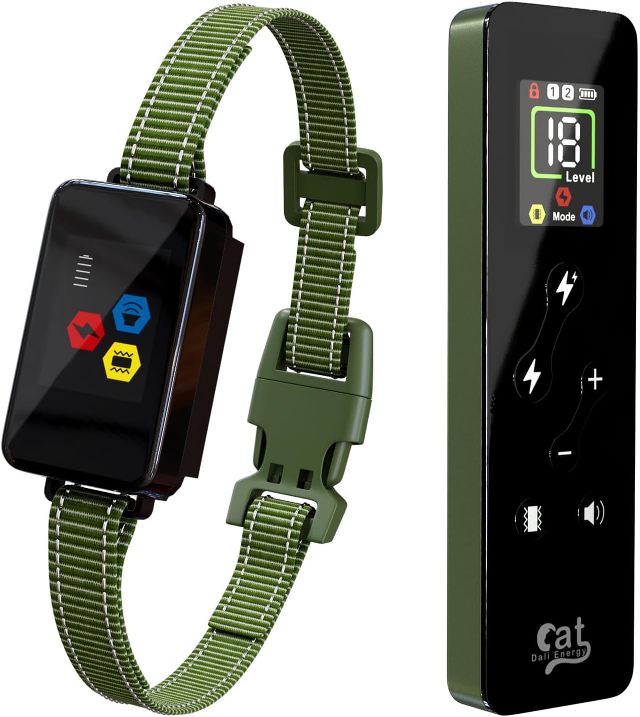 Cat Training Collar Cat Bark Collar with Remote Electric Cats Shock Collar 3300FT IP67 Waterproof 3 Training Modes Beep Vibration Shock Mode Top Meowing Effective for Bad Behavior Forest Green