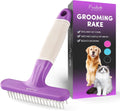 Poodle Pet Dog Grooming Rake| Dematting Tool with Stainless Steel Shedding Comb for Pets | 2 Rows of Pins Gently Remove Loose or Tangled Hair from Undercoat | Purple Handle