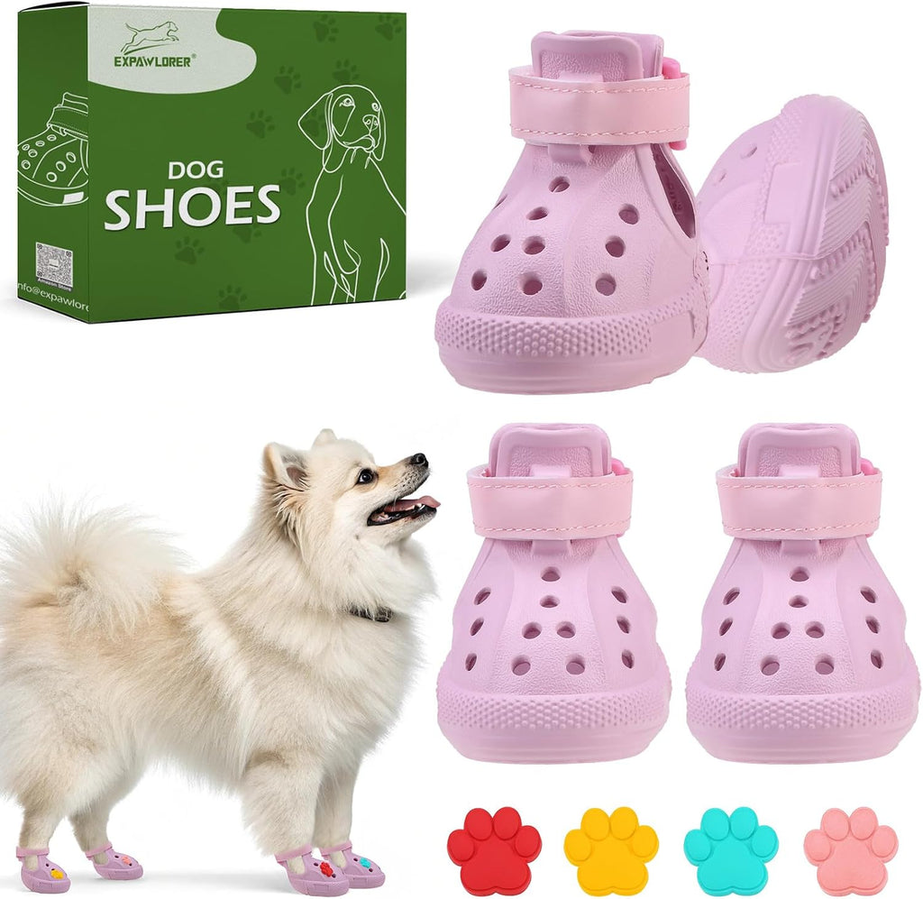 EVA Dog Shoes for Hot Pavement, Non-Slip Waterproof Reflective Adjustable Dog Booties Boots & Paw Protectors, Easy ON & Off Rugged Sole for Small Medium Large Dog Outdoor Walking (Pink,3)
