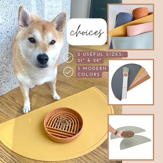 Should We Go - Waterproof Silicone Pet Food Mat - Non-Slip, Spill-Proof Feeding Mat for Floors, Raised Edge Design, Easy-to-Clean, Rubber Pad for Dog & Cat Bowls, 28" Across x 14" Deep, Large-Sage