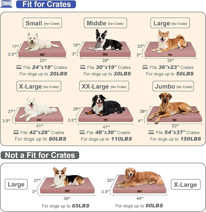 Outdoor Dog Bed for Small Dogs & Cats, Waterproof Dog Crate Mat Orthopedic Egg Crate Foam with Washable Removable Oxford Cover, Pink