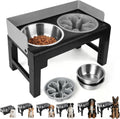 Pawise Elevated Dog Bowl Stand，Adjustable Height，Slow Feeder for Dogs | Splash proof,1 Slow Feeder Bowl， 2 stainless steel bowls, 6 heights for all dog sizes