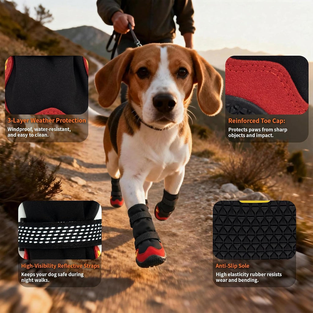 Dog Boots for Snow & Hiking, Waterproof High Top Protectors with Adjustable Reflective Straps, Anti-Slip Paw Protection Shoes for Mud and Hot Pavement-Ideal for Small to Large Dogs(Black, 7)