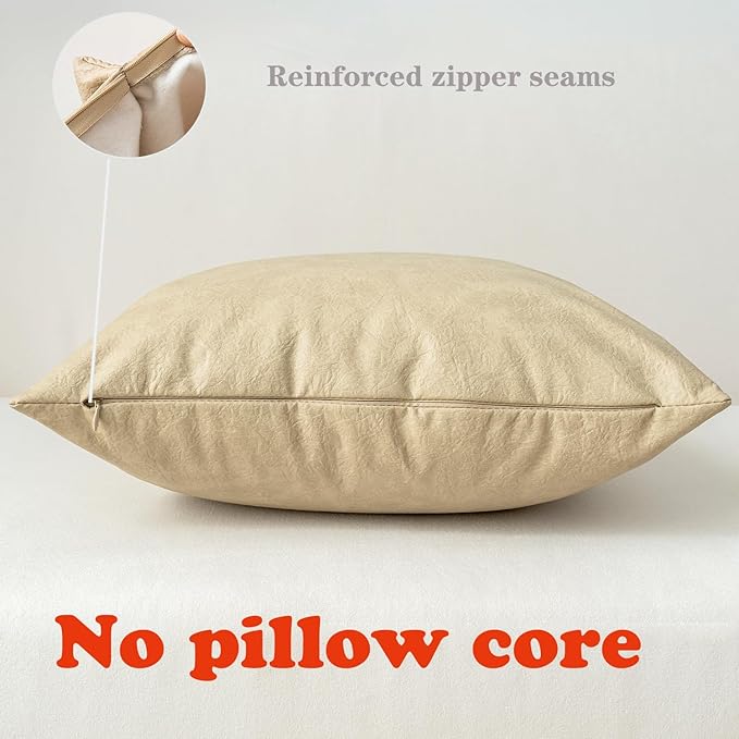 Pack of 4 Oversized Faux Leather Neutral Decorative Throw Pillow Covers 26x26 inch, Soft Modern Boho Luxury Waterproof Floor Cushion Cases, for Outdoor Lounge Sofa Couch Bed Home Decor