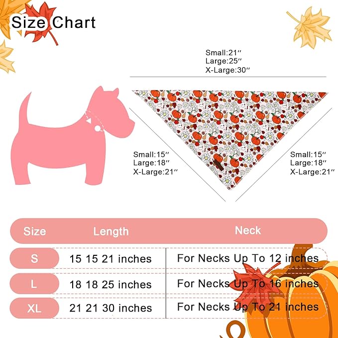 Fall Dog Bandana – Beige Pumpkin Floral Triangle Scarf for Small Medium Large Dogs, Soft Cotton Pet Bib for Autumn Thanksgiving, Adjustable Dog Kerchief for Seasonal Daily Wear