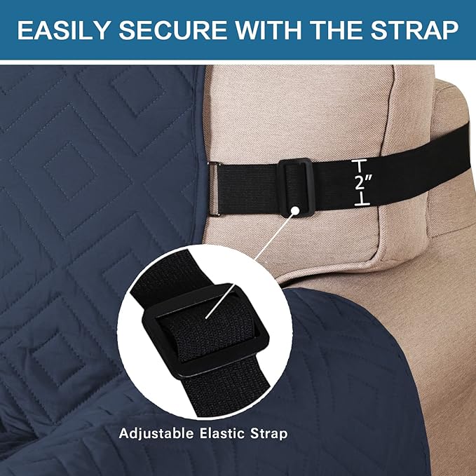 H.VERSAILTEX Reversible Chair Cover Furniture Protector Anti-Slip Couch Cover Water Resistant 2" Elastic Straps Chair Slipcover Pets Kids Fit Sitting Width Up to 21" (Chair:75" x 65", Navy/Beige)