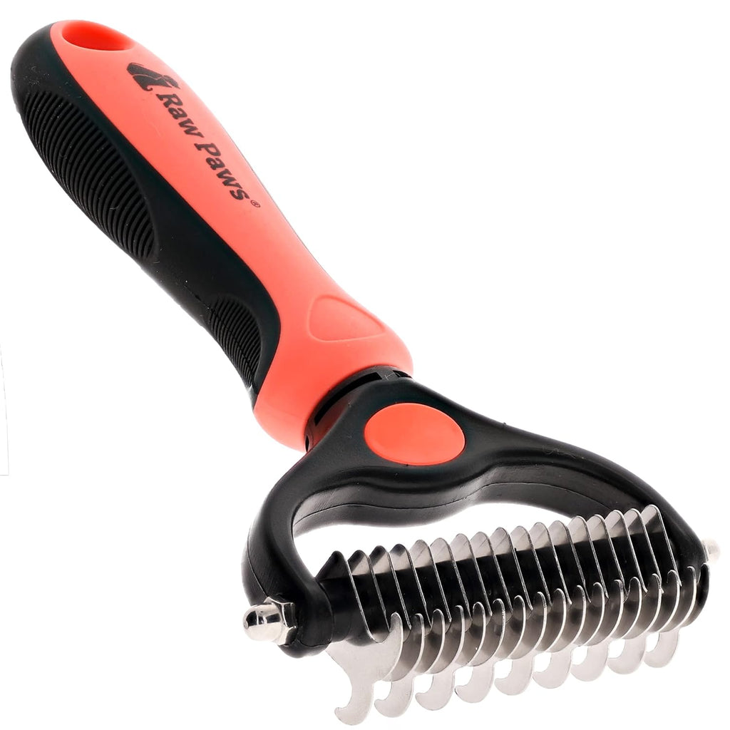 Raw Paws Undercoat Rake & Dematting Tool - Pet Grooming Comb for Shedding, Matted Fur, Knots and Tangles - Stainless Steel Deshedding Brush for Dogs and Cats - Blue | Dog Rake Brush for Shedding - Under Coat Rake for Cats - Pet Grooming Rake - Matted Dog