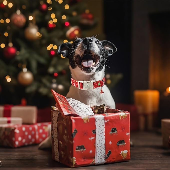 Christmas Dog Collar - Cute Red Christmas Tree Festive Puppy Collar with Safety Buckle, Soft Adjustable Holiday Dog Collars for Small Medium Large Dogs M
