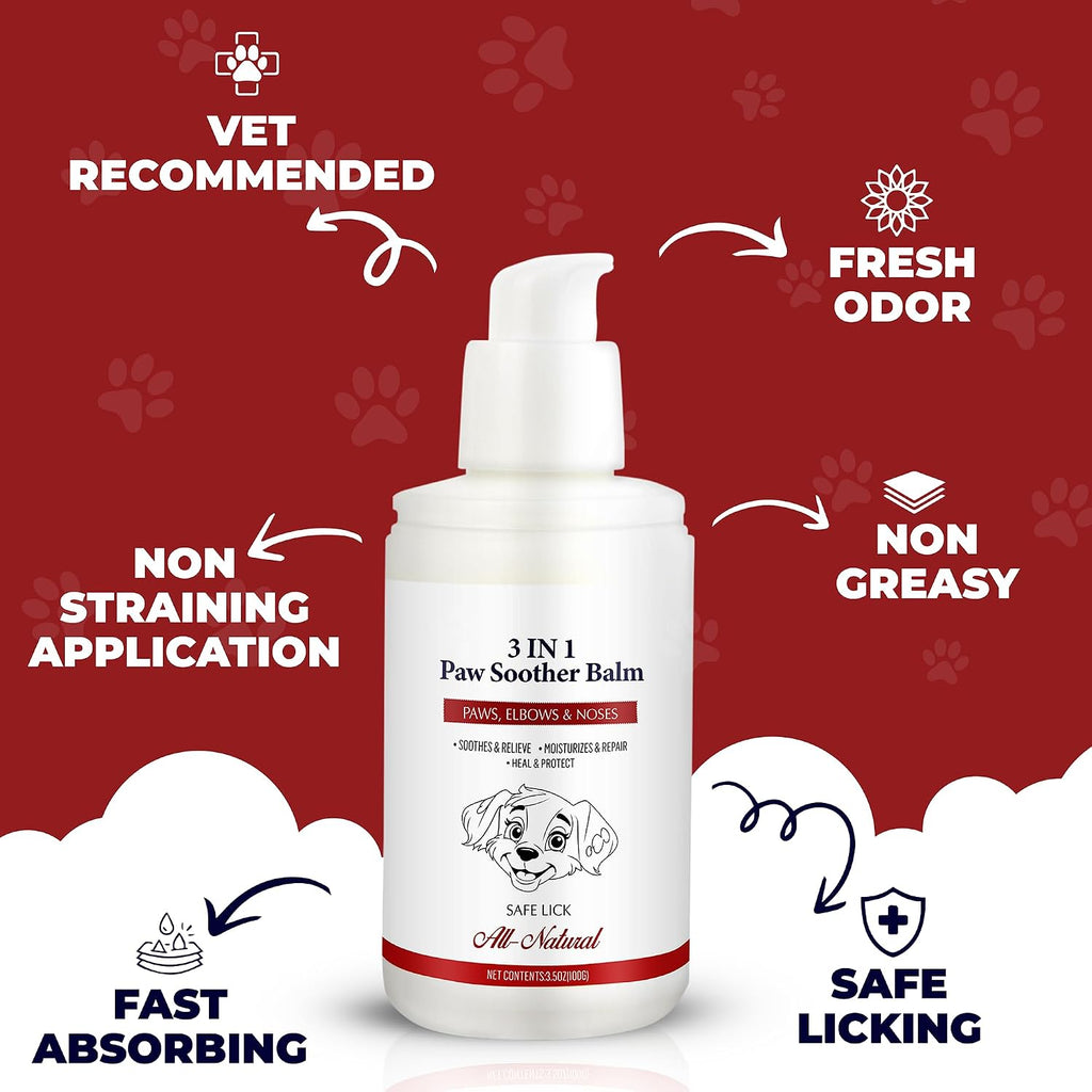 Dog Paw Pad Balm - 3-in-1 Lick Safe Soother & Moisturizer& Lotion for Dog Paws Nose, Elbow, Snout - Natural, Quick-Drying, Non-Sticky - All-Weather Cat Paw Balm Cream- 3.5 Oz/100Gram | 3-in-1 Lick Safe Soother & Moisturizer& Lotion for Dog Paws Nose