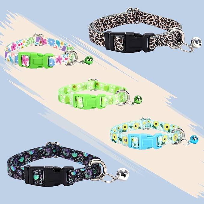 XS Dog Collar with Bell - Soft Adjustable Nylon Collar for Small Breeds, Skull Pattern Collar for Chihuahua Pomeranian Yorkie, Lightweight & Comfortable for Tiny Dogs (XS)