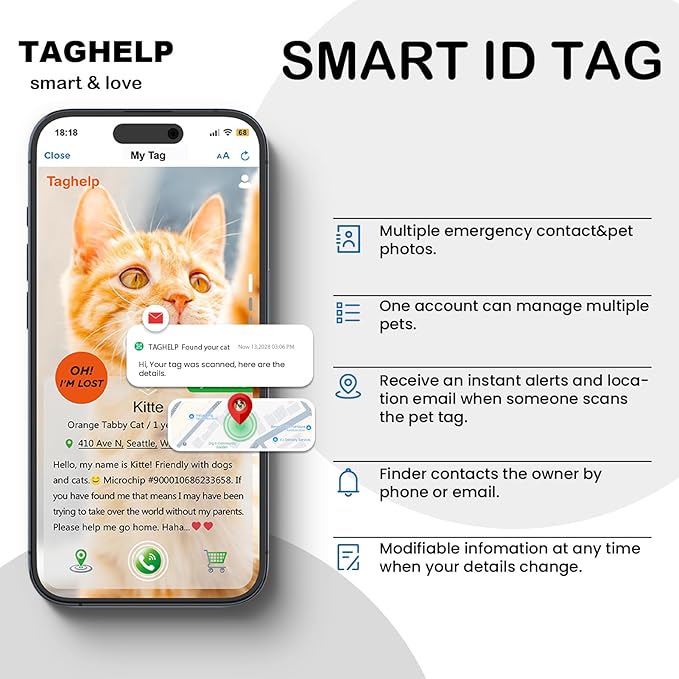 2 Pack QR Code Cat ID Tags for Collar, Personalized Smart Cat Tag with Online Profile, Scan to Contact Owner, No Battery No Subscription, Anti-Lost Cat ID Tag (1")
