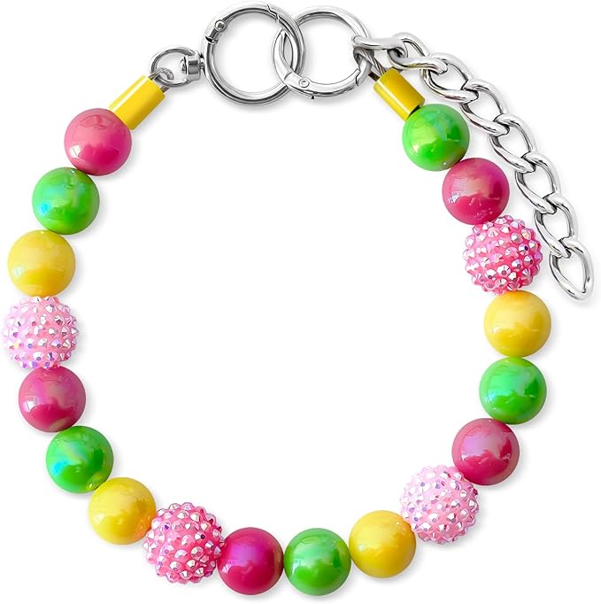 Beaded Dog Necklace Collar, Adjustable Jewelry-Inspired Design with Sparkle Beads (Vivid Tropics, Medium)